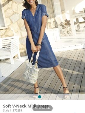 Collection L Denim Blue Soft V-Neck Midi Dress